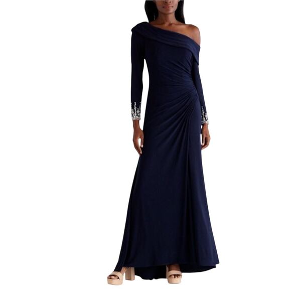 MAC DUGGAL 12231 Beaded Cuff Drop Shoulder Faux Wrap Gown, Size 4, New with Tag - Picture 7 of 16